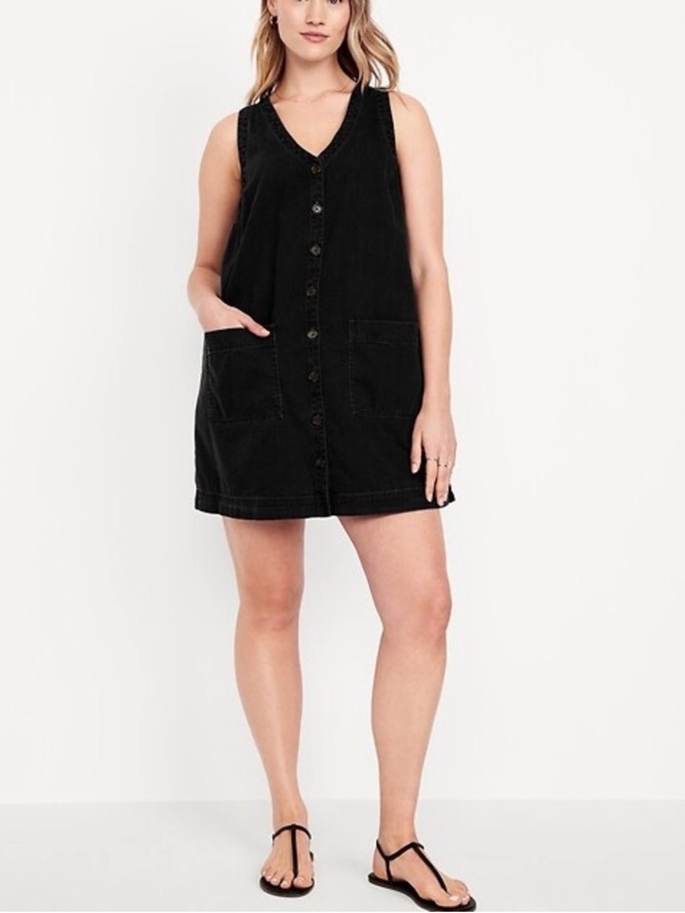 Old Navy Washed Black Sleeveless Button-Front Mini Dress, Size XXL